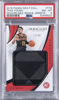 2018-19 Panini Immaculate Collection Remarkable Rookie Jerseys #TYG Trae Young Jersey Rookie Card (#11/99) - PSA NM-MT 8